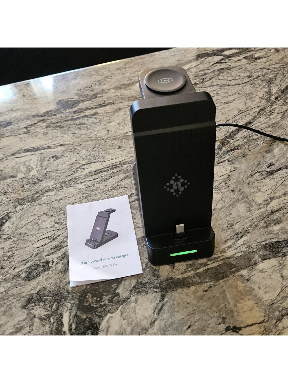 Charging Station 3-in-1 USB-C Samsung & Apple: Phone, Watch, Earbuds Stand Black